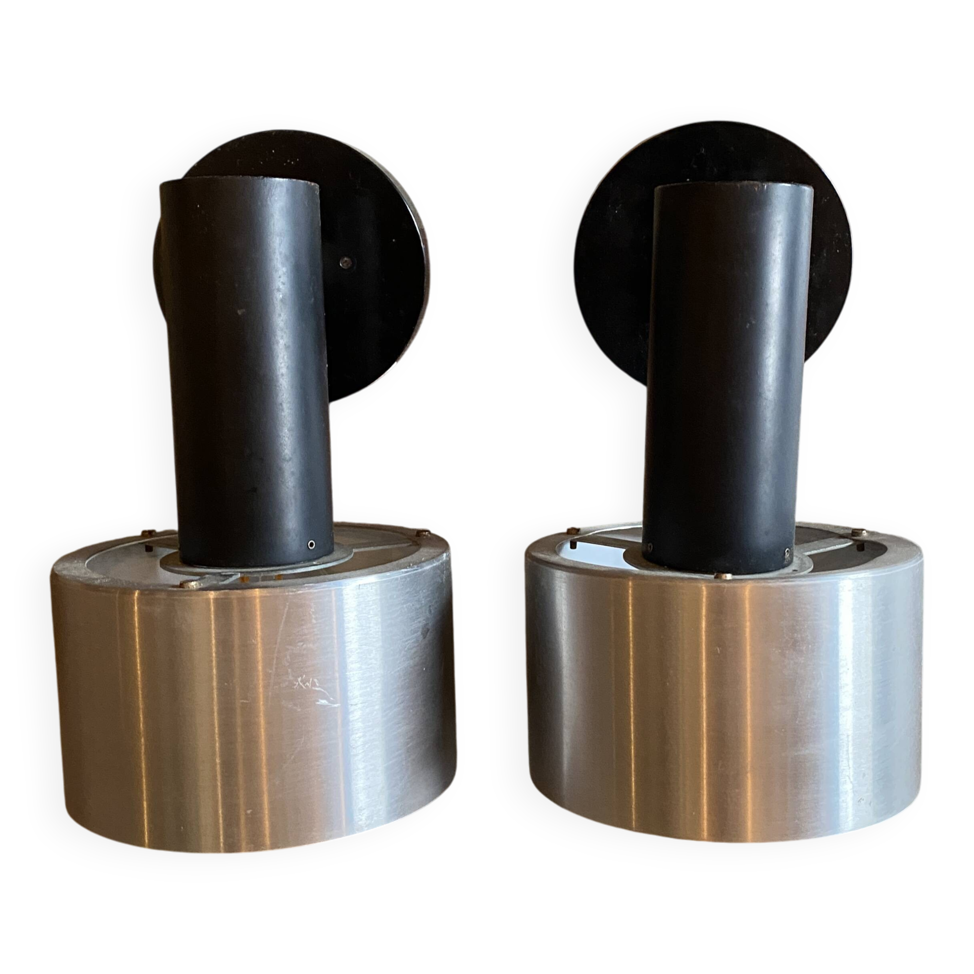 Pair of vintage adjustable wall sconces in brushed metal