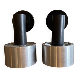 Pair of vintage adjustable wall sconces in brushed metal