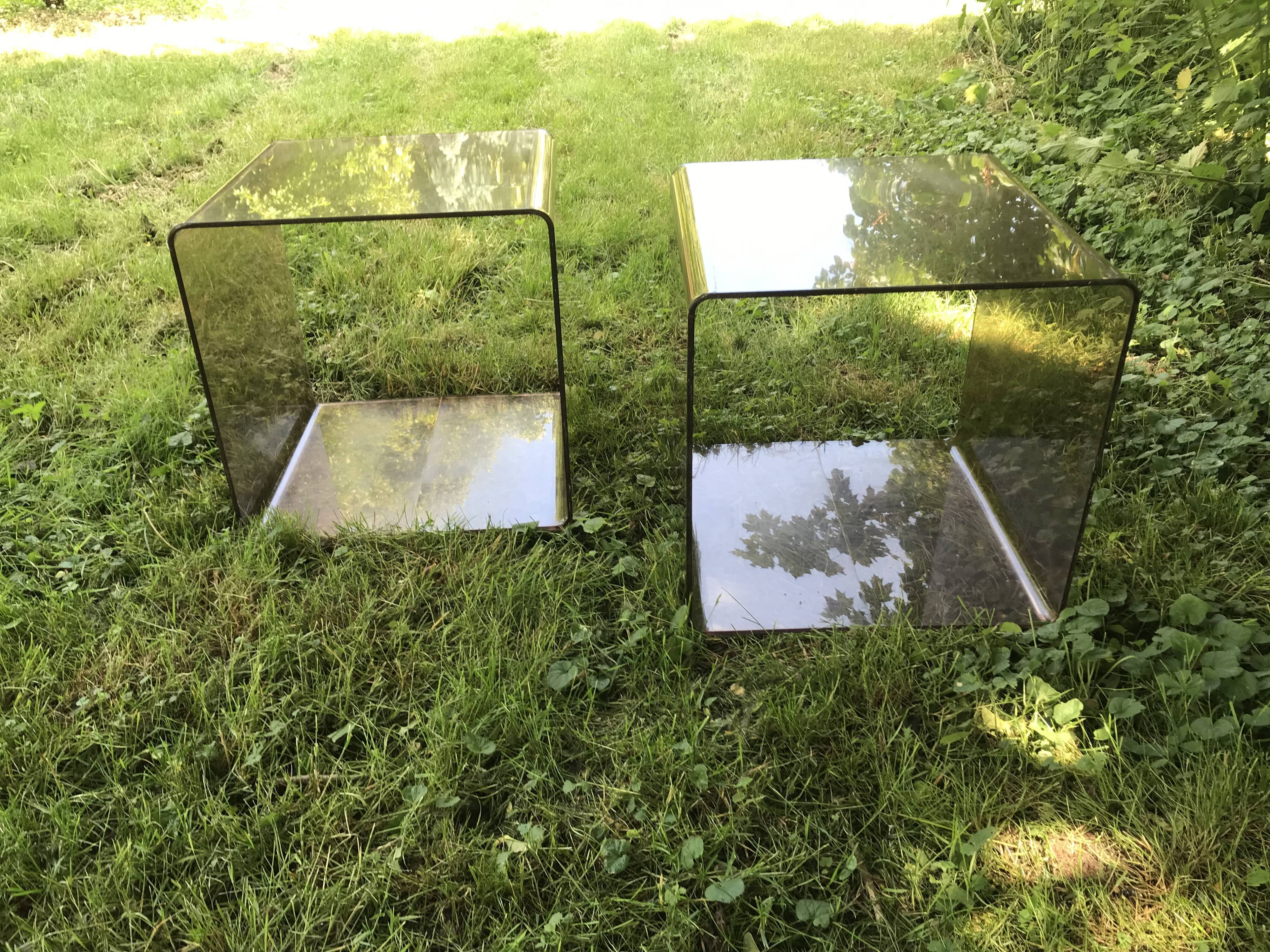Pair of bedside tables in plexiglass smoked 70