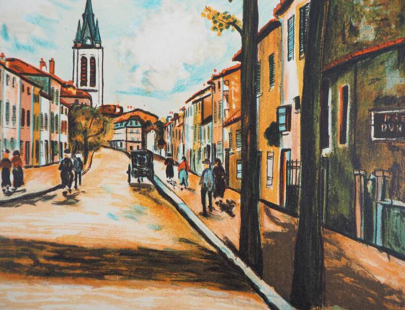 Maurice Utrillo: La Vacheresse, national road to Anse (Rhône), signed lithograph