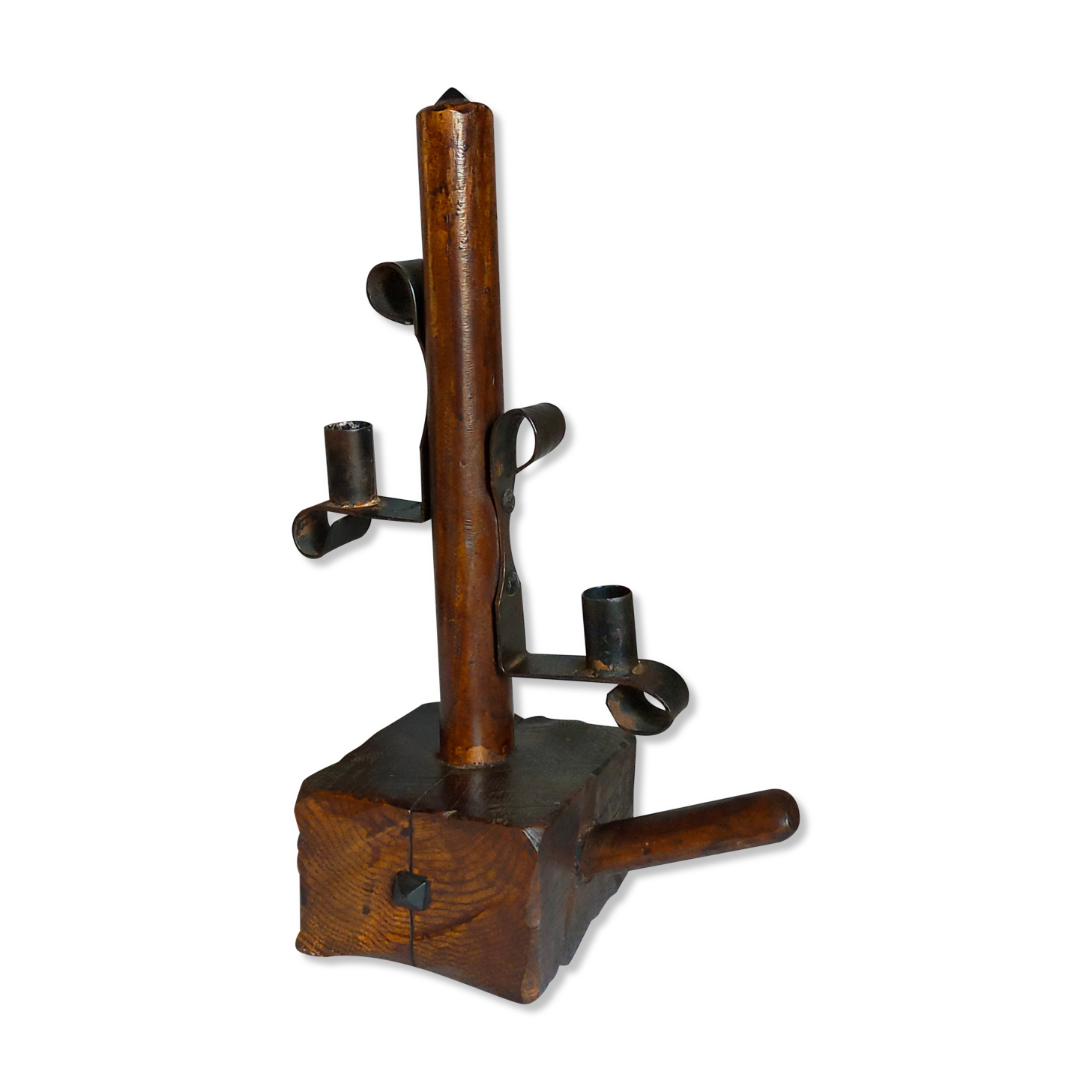 Rustic candle holder Art-popular solid wood and vintage wrought iron