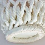 White enameled ceramic pot cover, braided, openwork, vintage