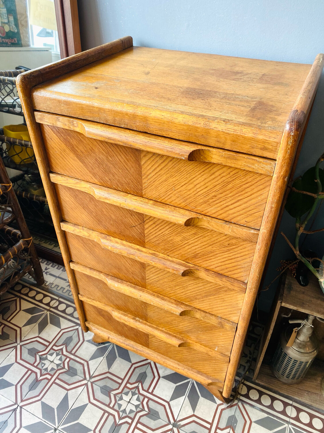 Small wooden chest of drawers from the 1950s.