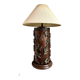 Dark wood and beige cotton block print table lamp