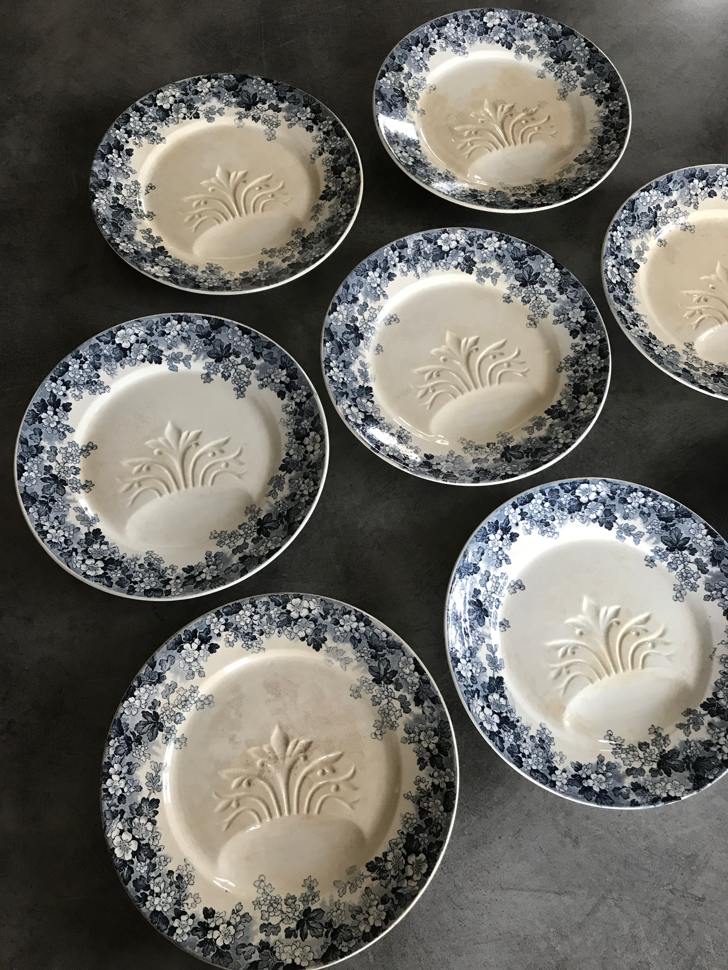 Set of 8 old asparagus plates model récamier sarreguemines & digoin