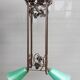 Art Deco chandelier 1930 in leafy wrought iron with 2 green tulip lights