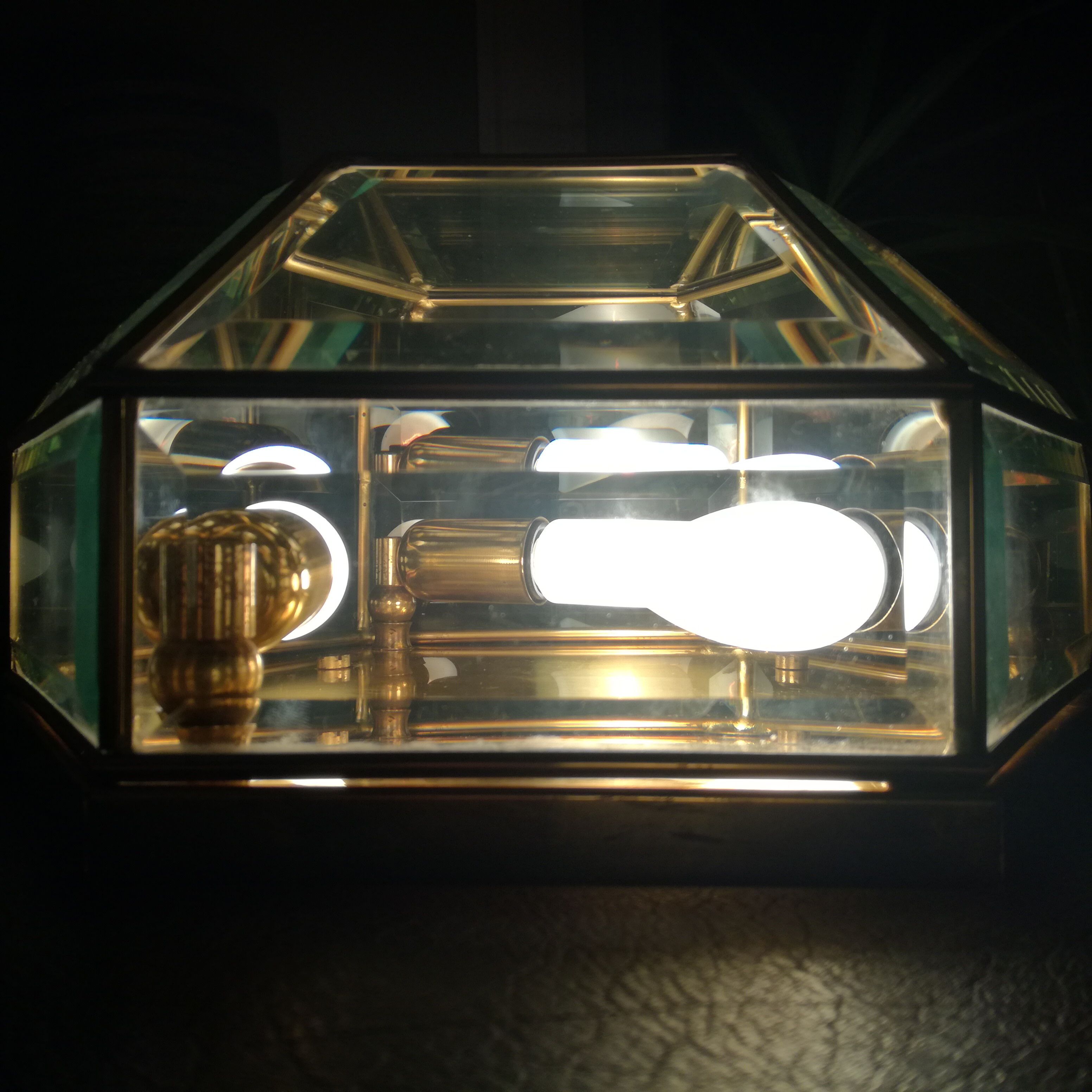 Hexagonal brass and bevelled glass ceiling light