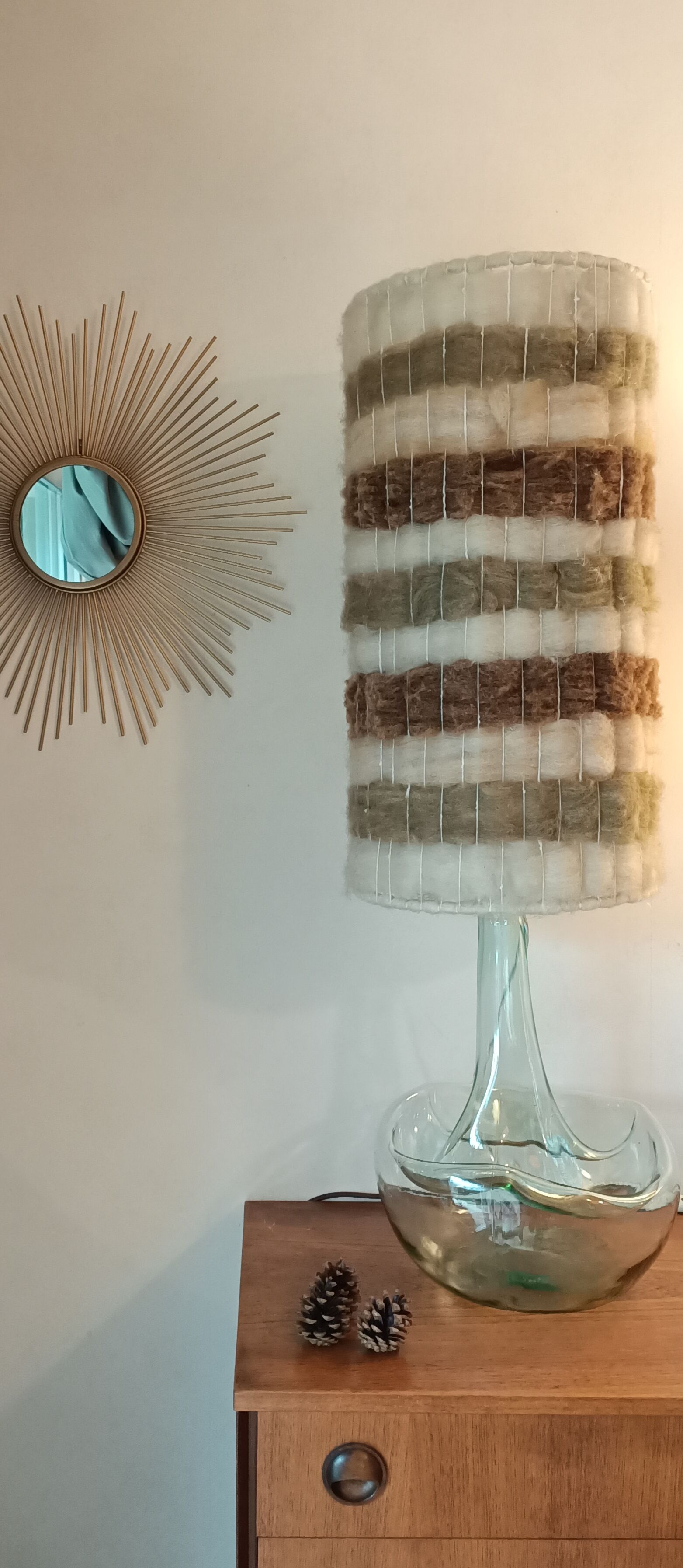 High glass lamp and vintage alpaca