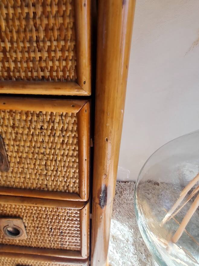 Rattan chest of drawers circa 1970, Dal Vera