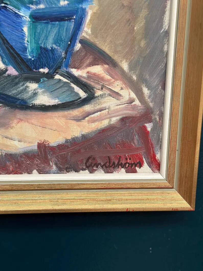 Original Swedish Oil on Canvas - 'Tulips' by Knut Lindström - Signed - Dated 1966 - Framed