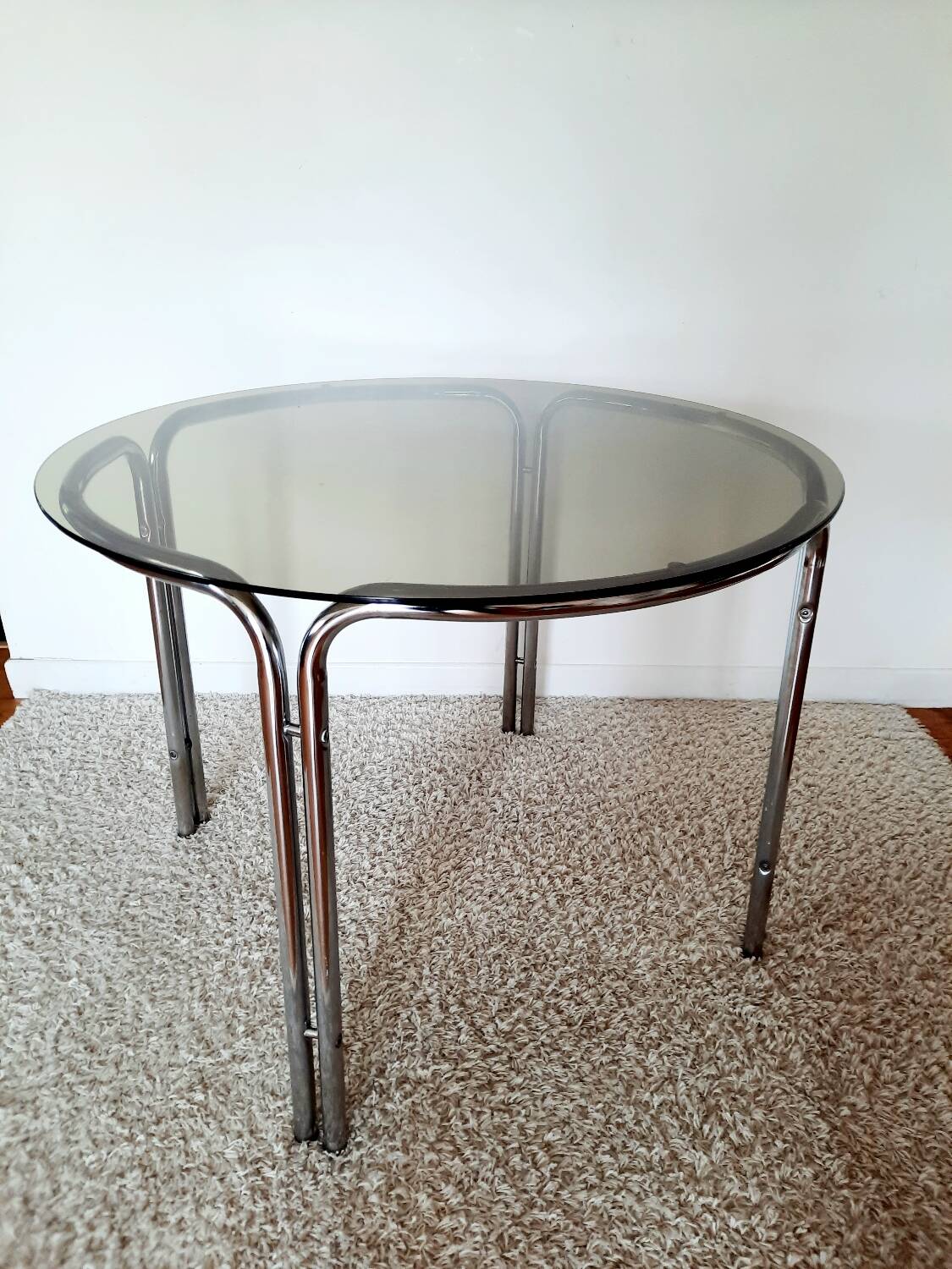 Space Age dining table smoked glass - chrome 70's