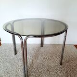 Space Age dining table smoked glass - chrome 70's