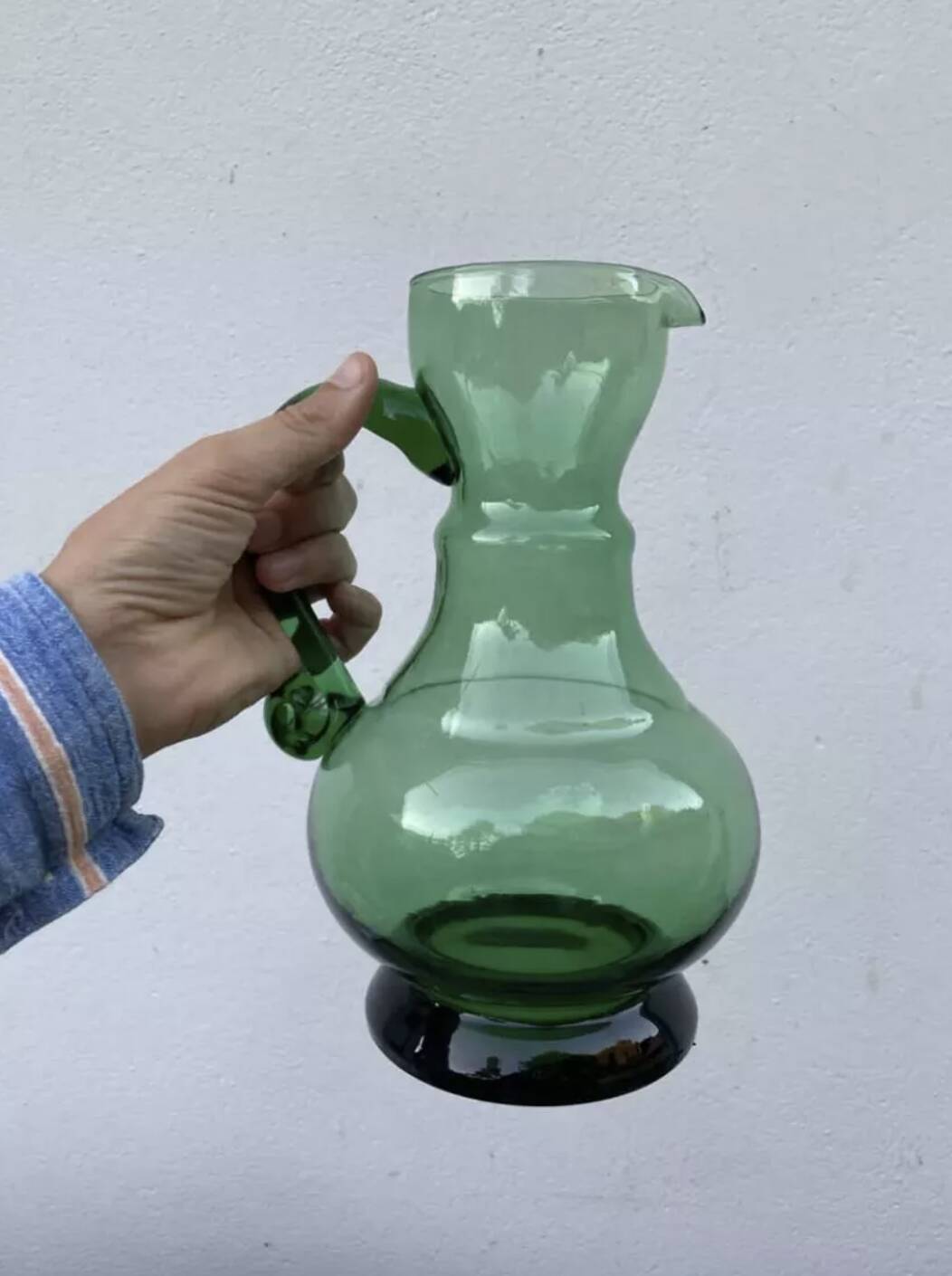 Vintage green blown glass pitcher