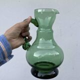 Vintage green blown glass pitcher