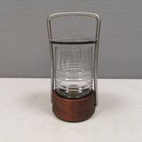 Très belle lampe à pétrole/lanterne Trip/Trap en teck, verre et acier inoxydable