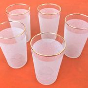 Années 1960  5 verres à orangeade "Grappe d' or"  Verre blanc granité