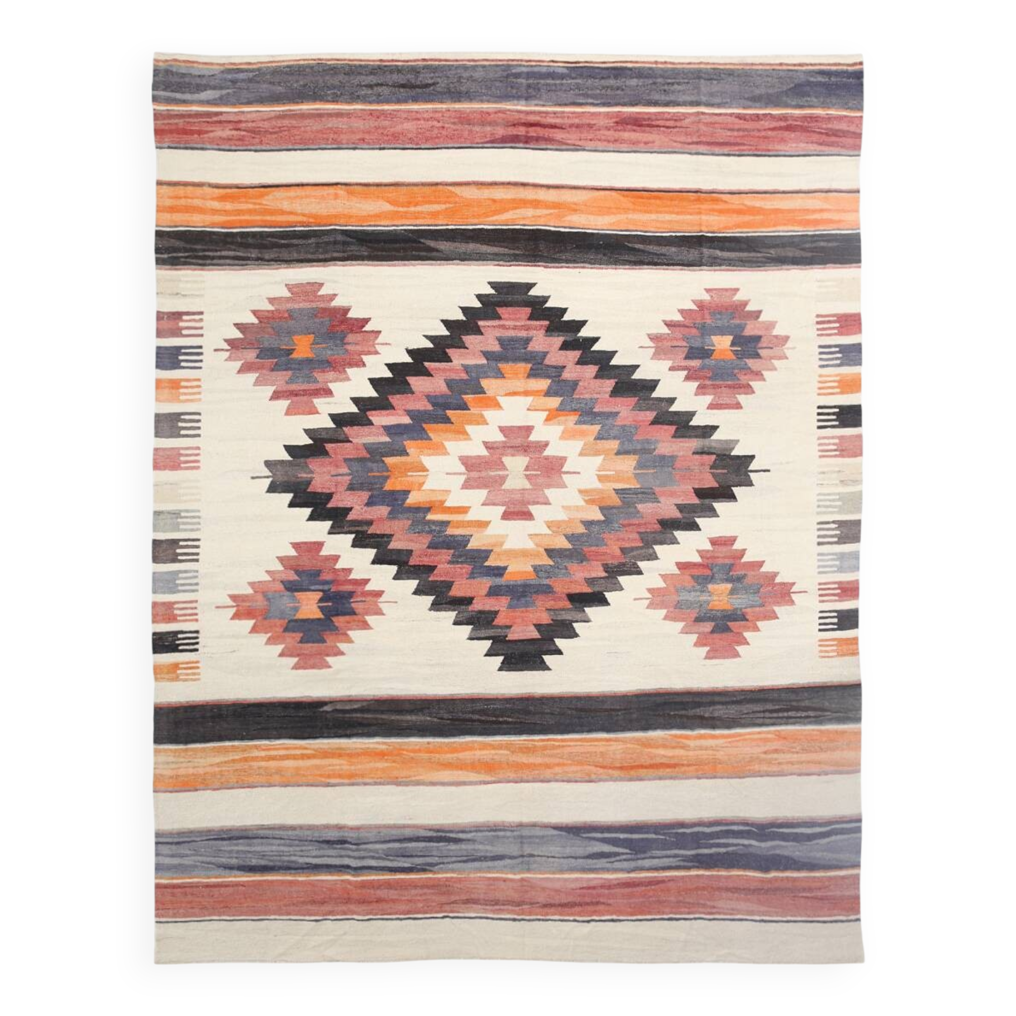 10X13 Soft Colors Rare Large Area Vintage Wool Kilim Rug, 300x389 Cm