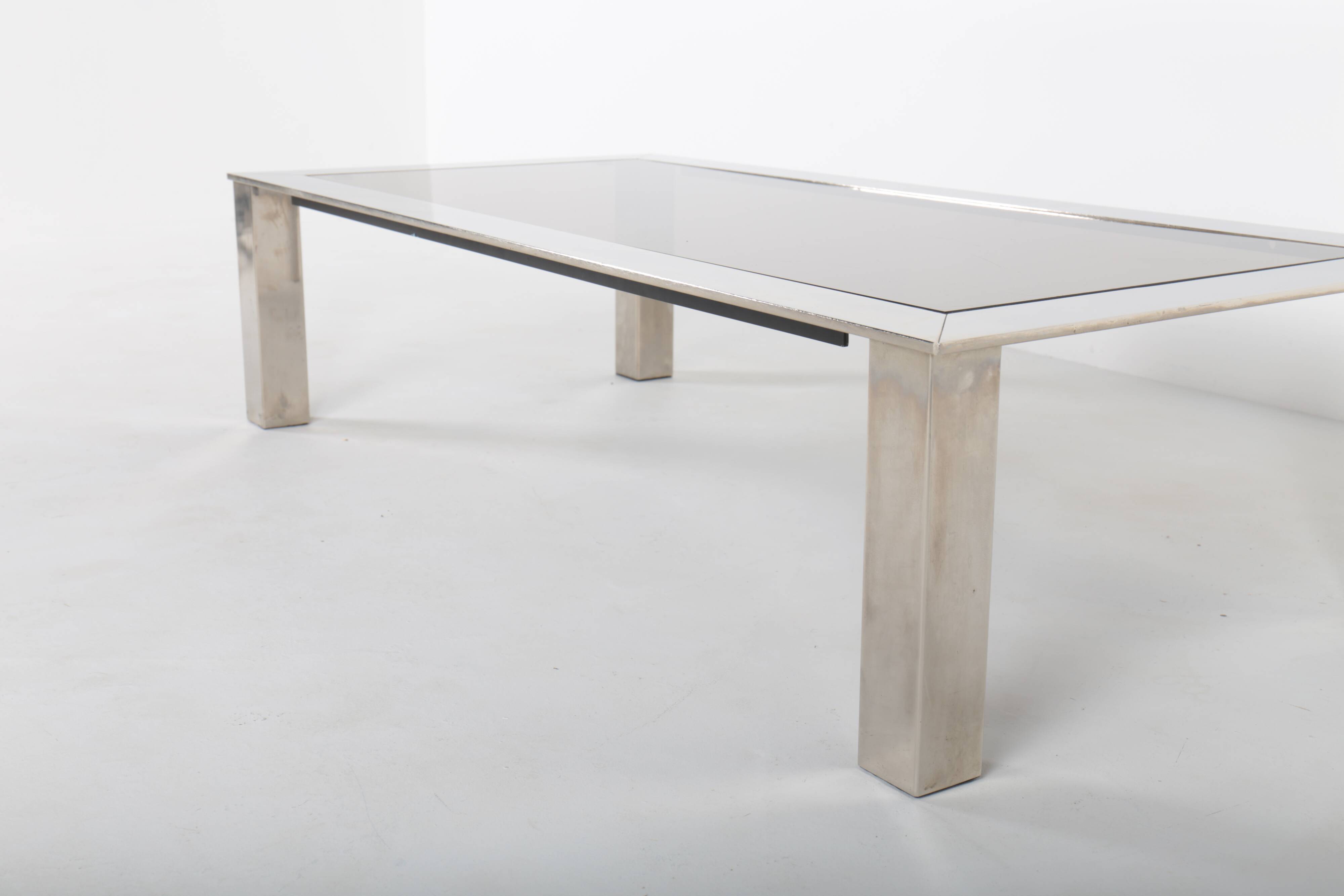 Chromed steel and smoked glass coffee table, 1970s