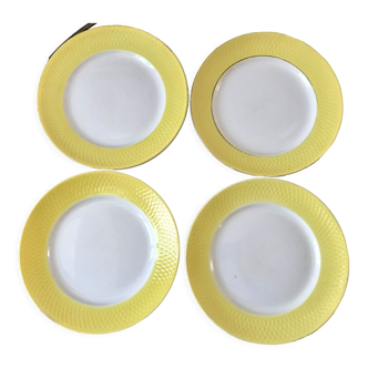 Lot de 4 assiettes plates moulin des loups jaunes texturées années 50-60