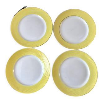 Set of 4 flat plates moulin des loups jaunes textured years 50-60