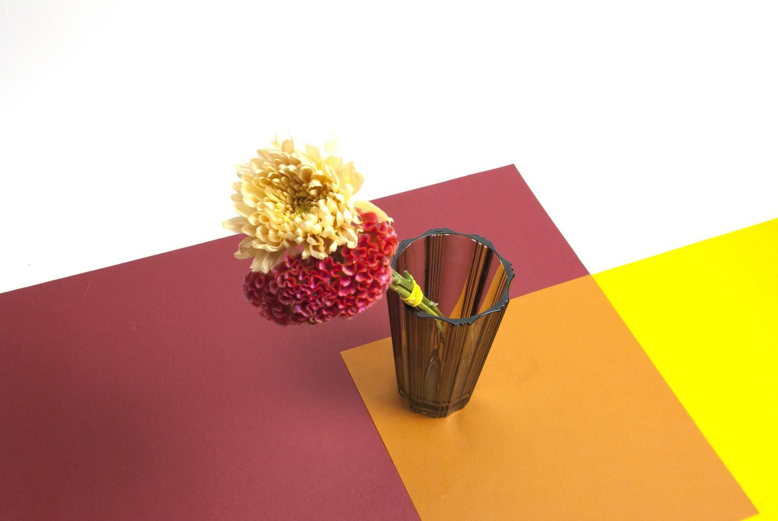 Ribbed smoked glass vase