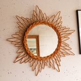 Vintage sun mirror in woven rattan
