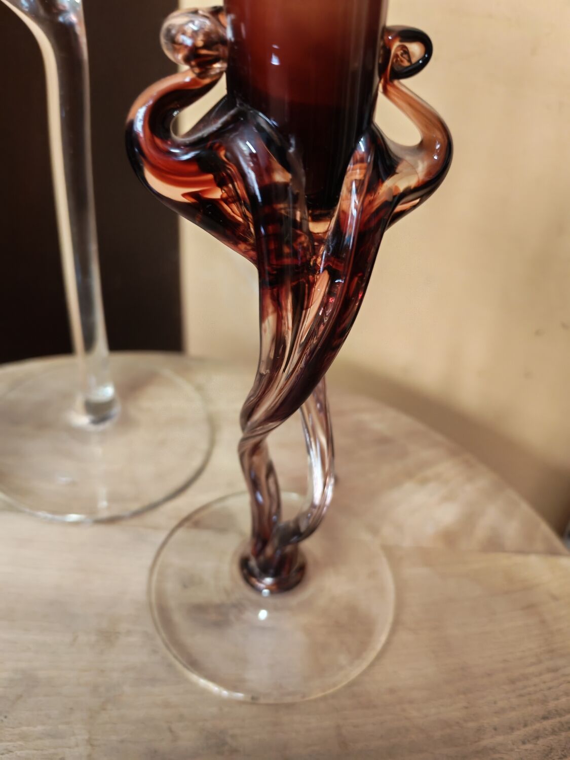 Set of three vintage blown glass candle holders Krosno Poland.