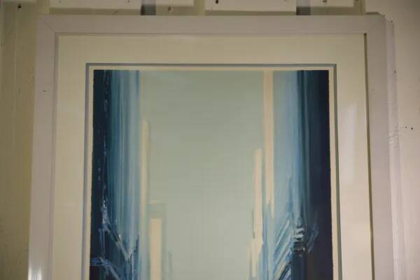 Futuristic lithograph of New York by Pierre Doutreleau 1970s