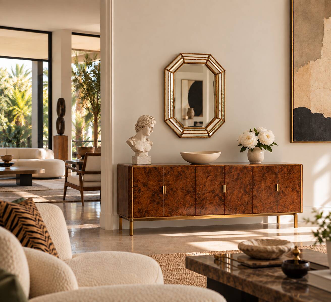 Octagonal Venetian Modern Hollywood Regency Mirror, Handmade in Spain, 1980