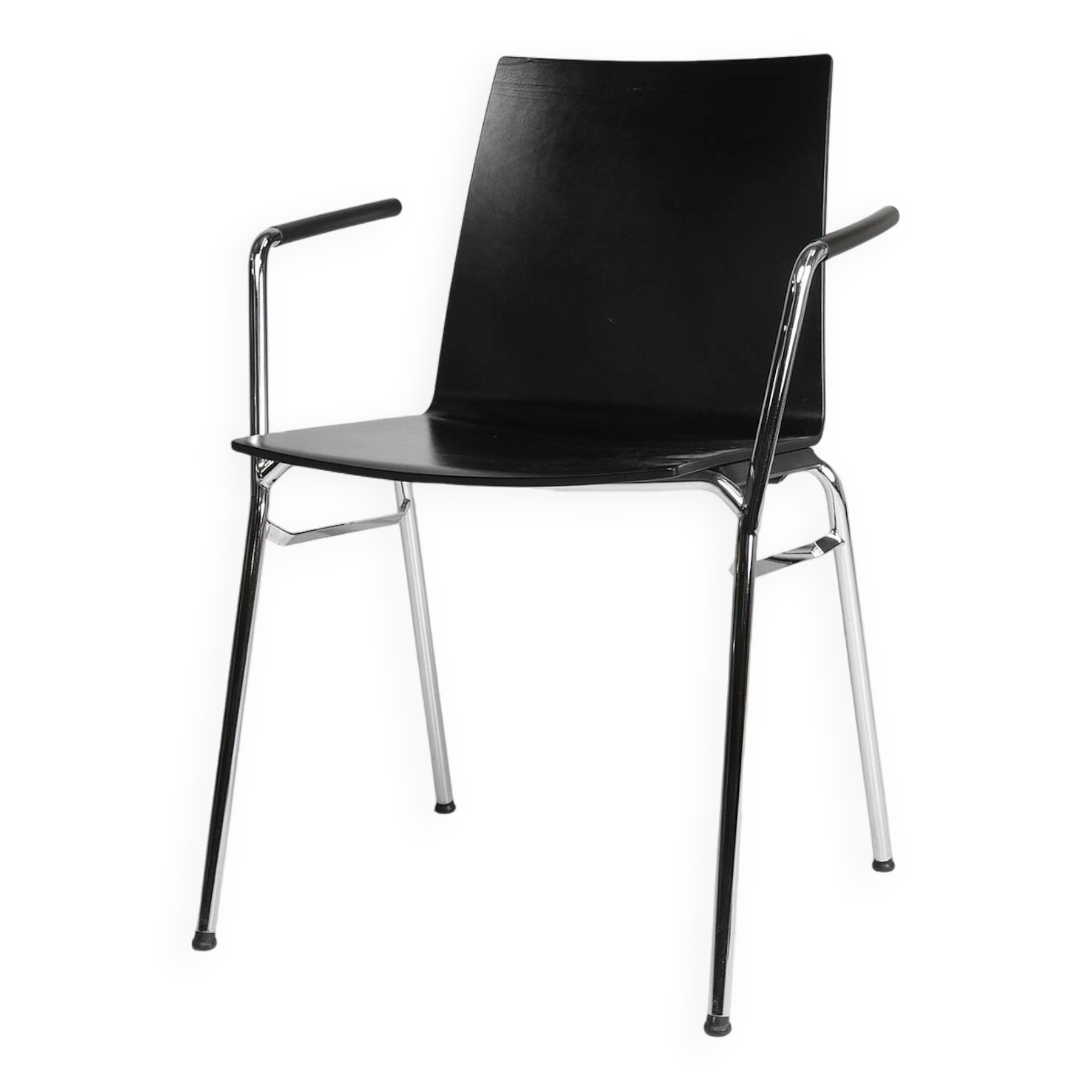 Chaise design moderne noire du milieu du siècle avec accoudoirs, Belgique