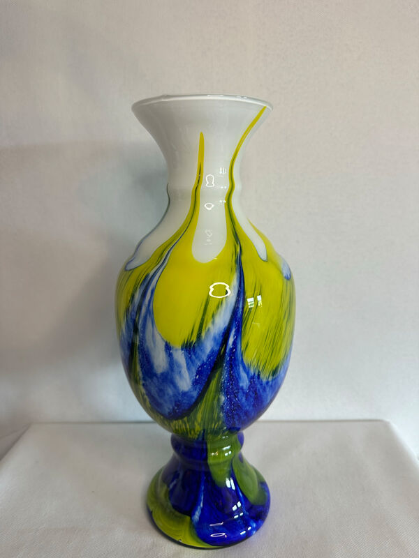Grand vase en verre soufflé multicolore – Blanc, bleu cobalt et vert a