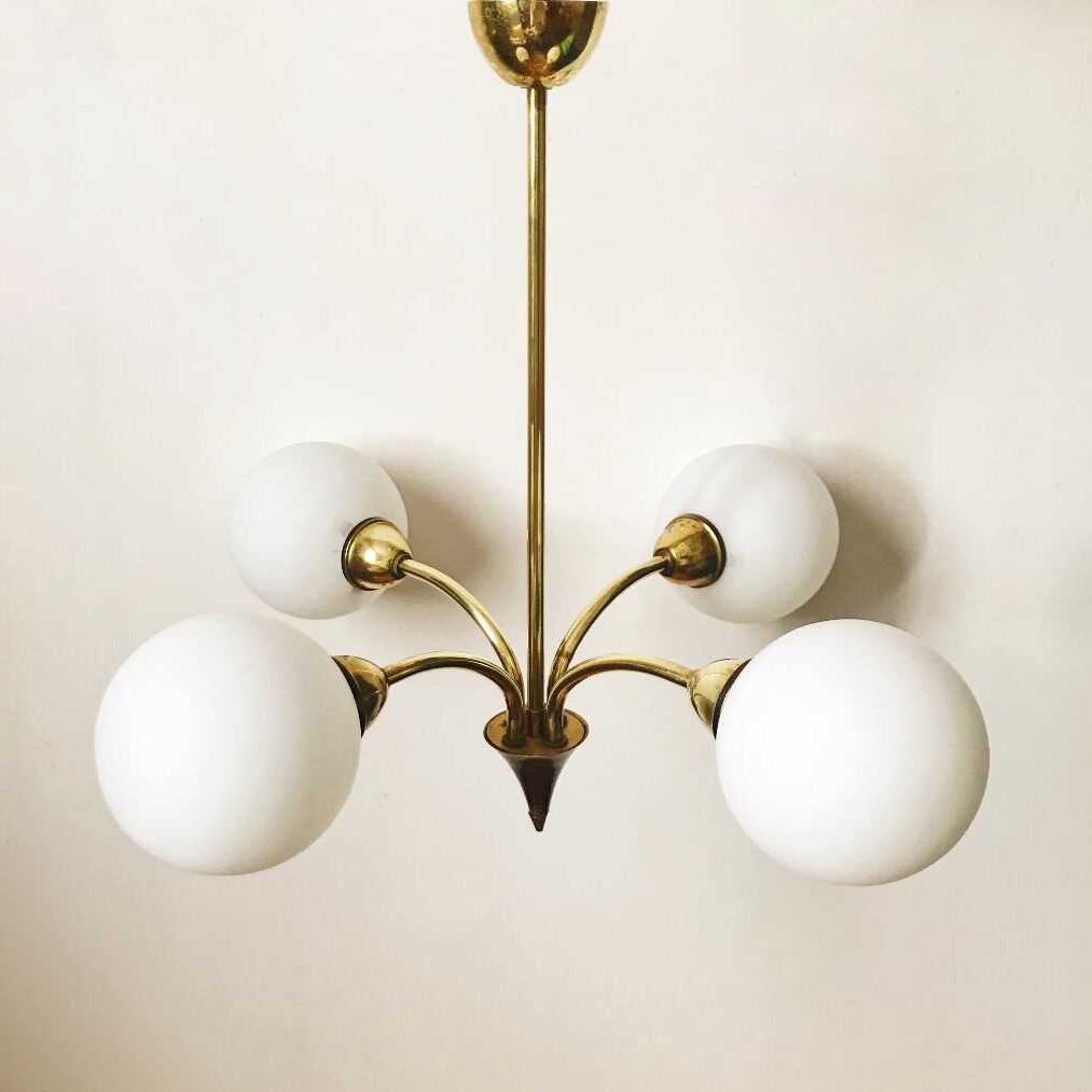 Glass and brass chandelier 50s/60s