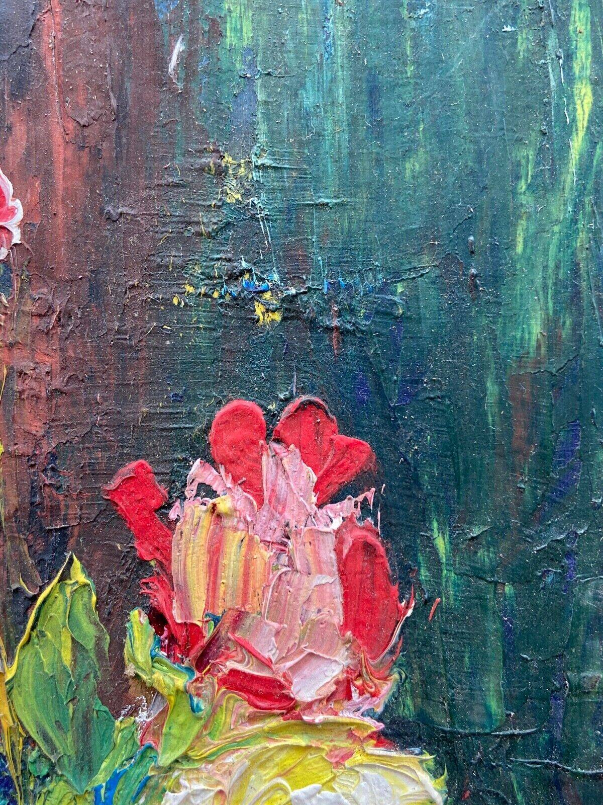 Oil on cardboard 20th century still life with flowers