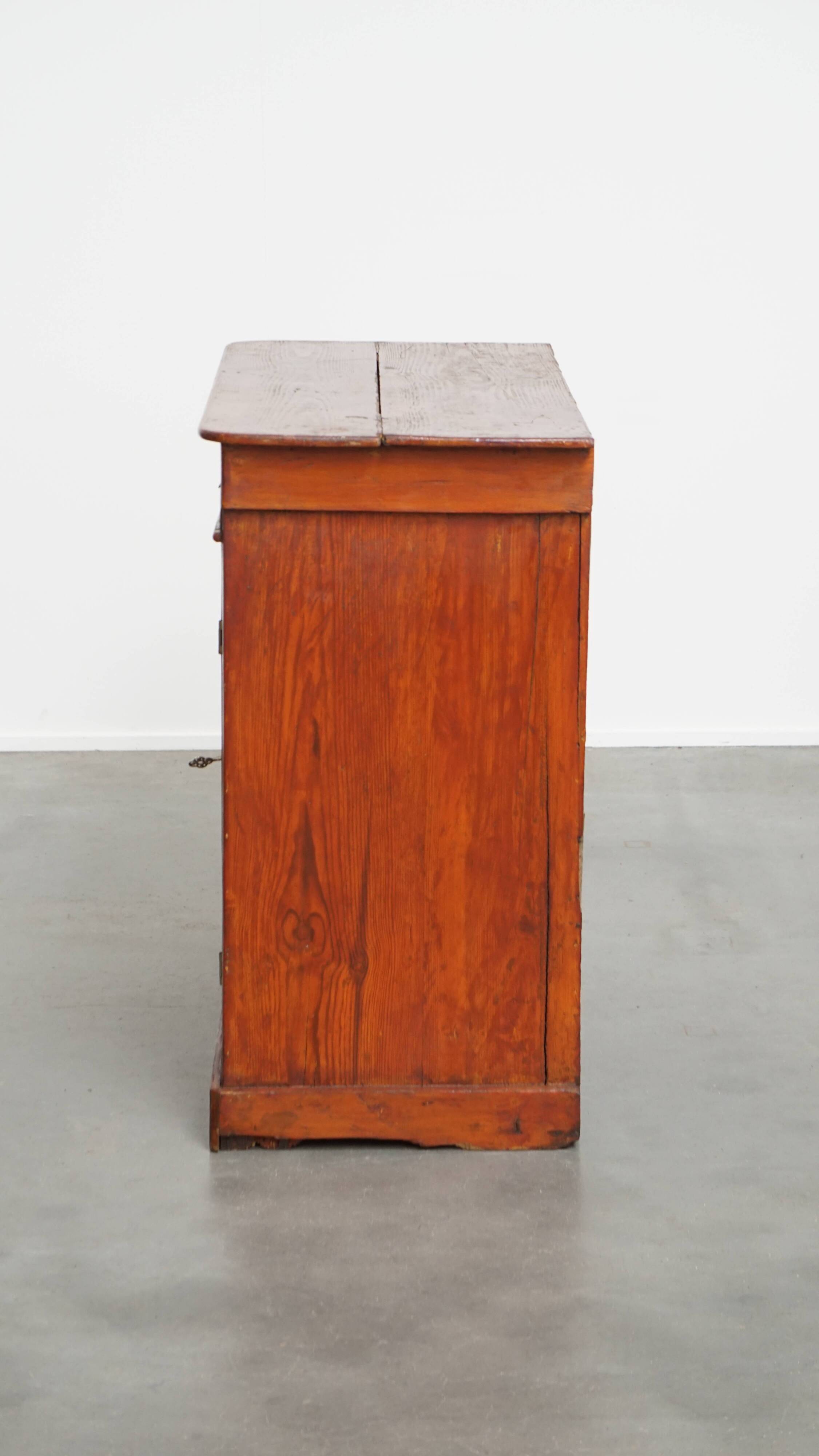 Antique Cabinet in Red/Brown with 2 Doors and a Drawer with Working Lock