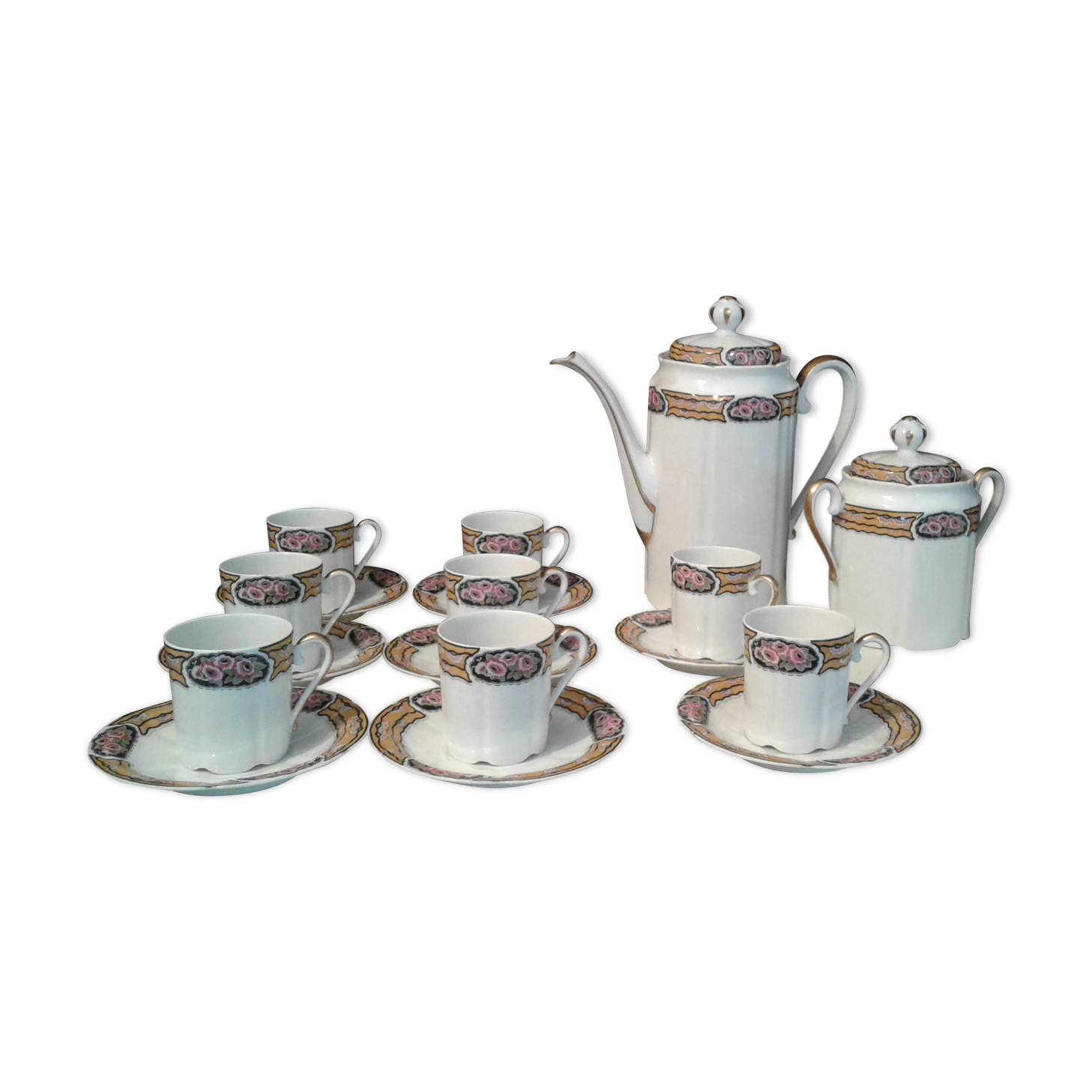 Fine porcelain coffee service art deco 21 pieces Limoges