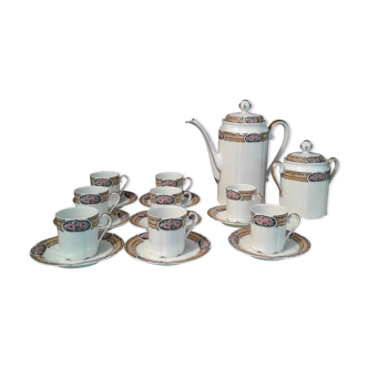 Fine porcelain coffee service art deco 21 pieces Limoges