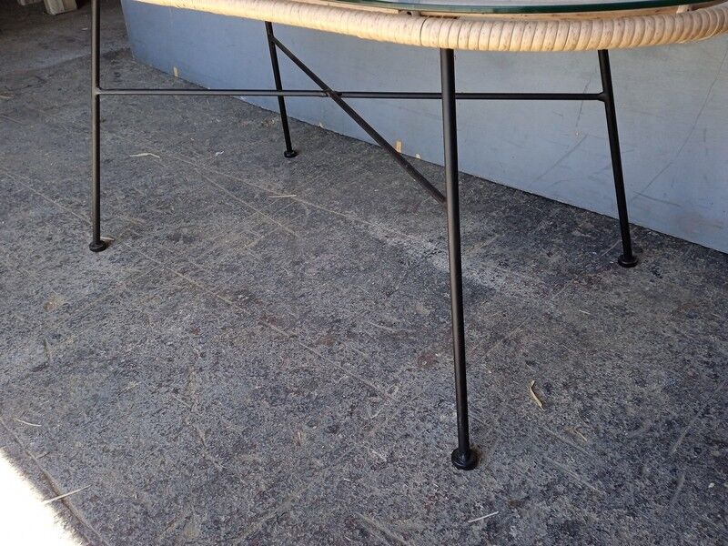 Vintage rattan and metal design coffee table
