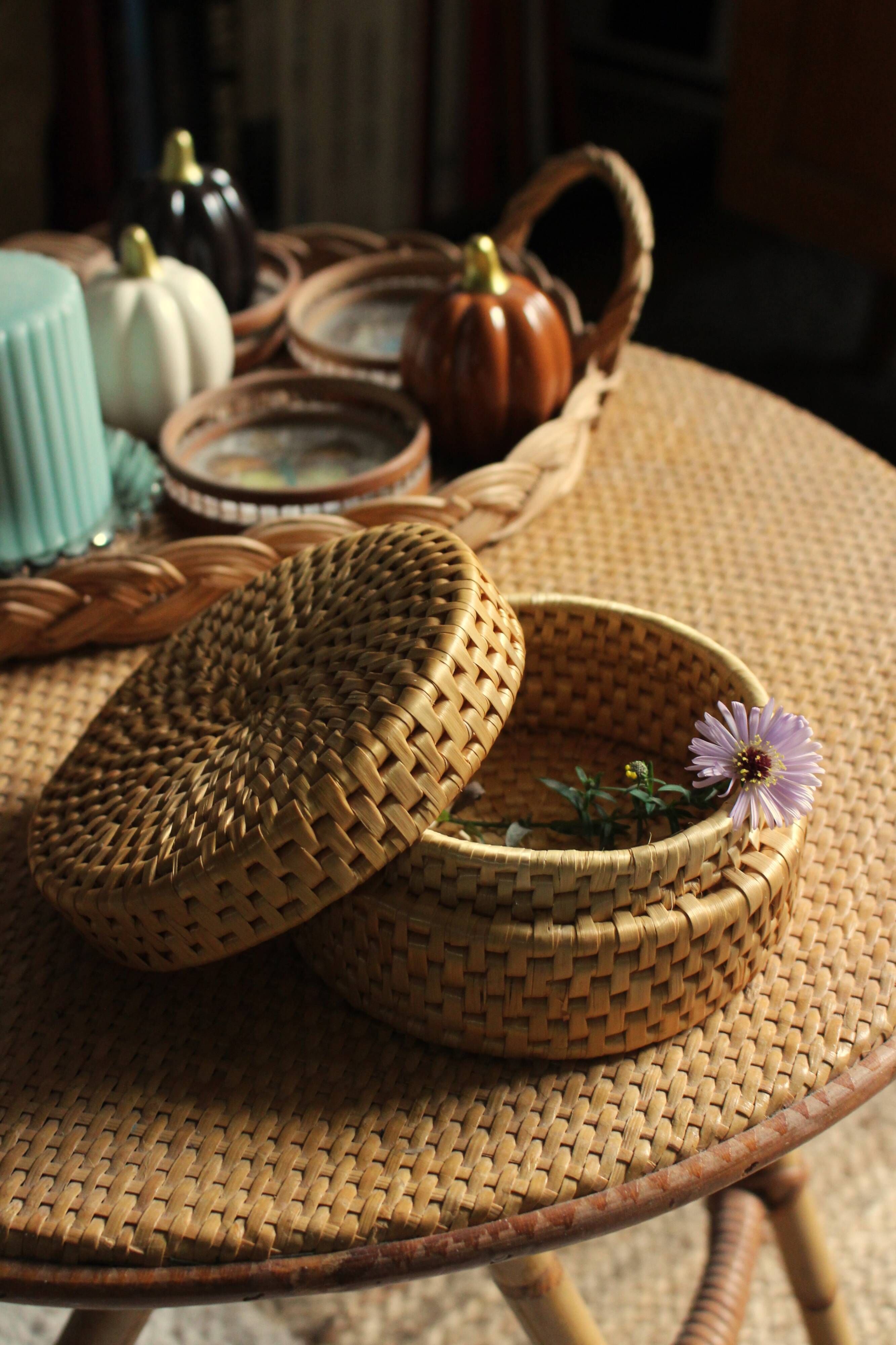 Vintage round wicker basket