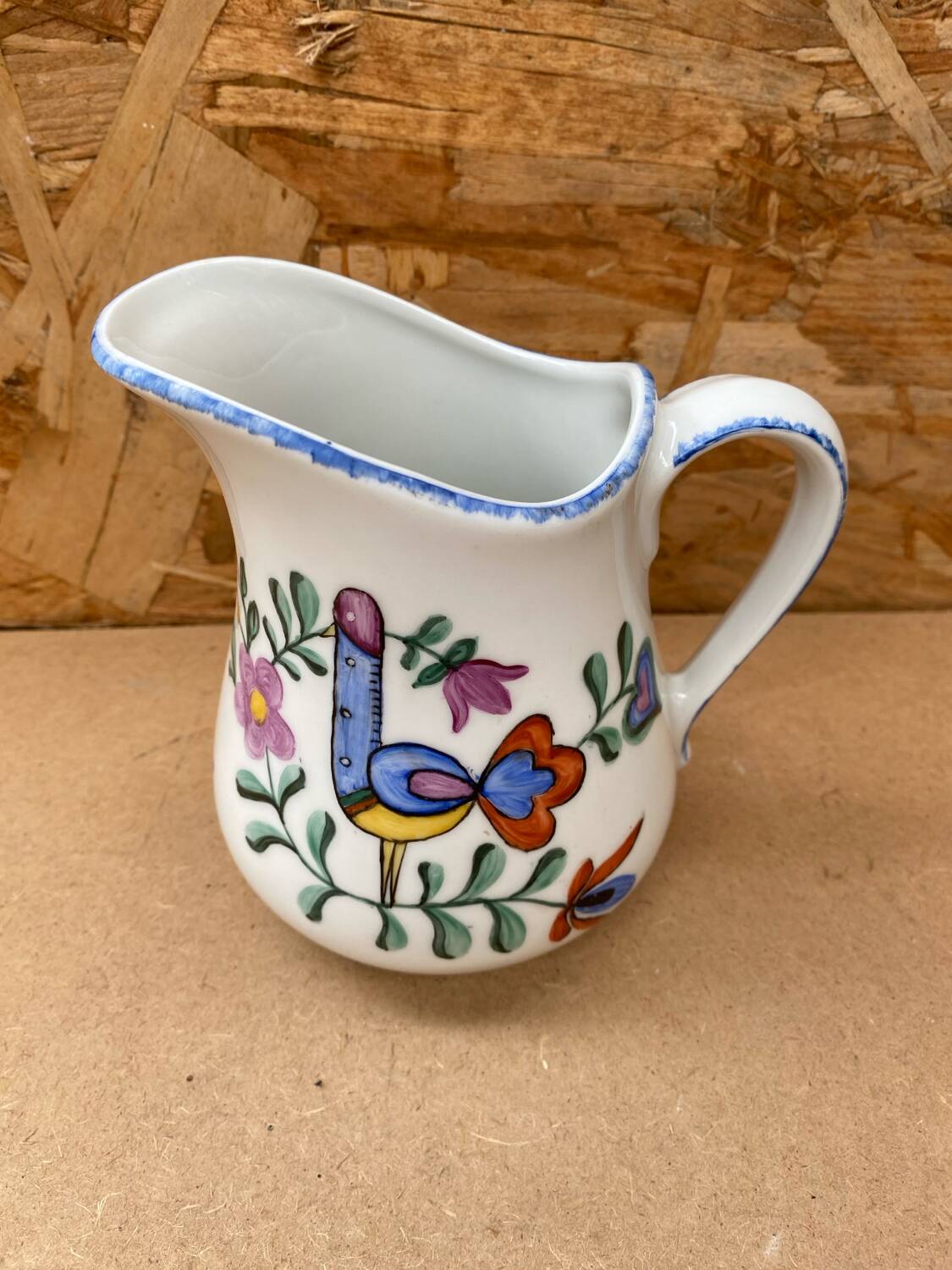 Antique Deshoulleres Deswarte Pitcher White Ceramic Painted Decor Vintage