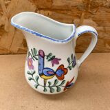 Antique Deshoulleres Deswarte Pitcher White Ceramic Painted Decor Vintage