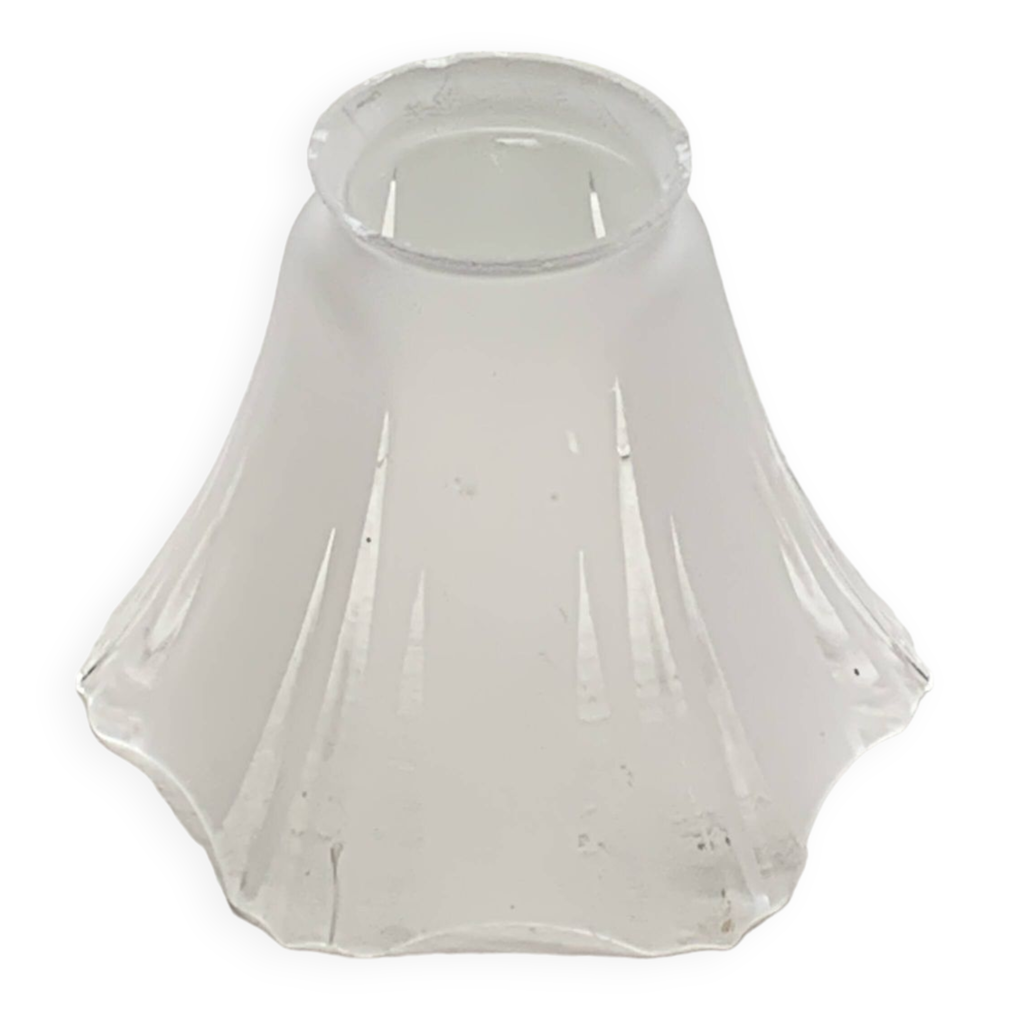 Globe tulipe en verre transparent et blanc, en forme de corolle de fleurs, vintage 1950