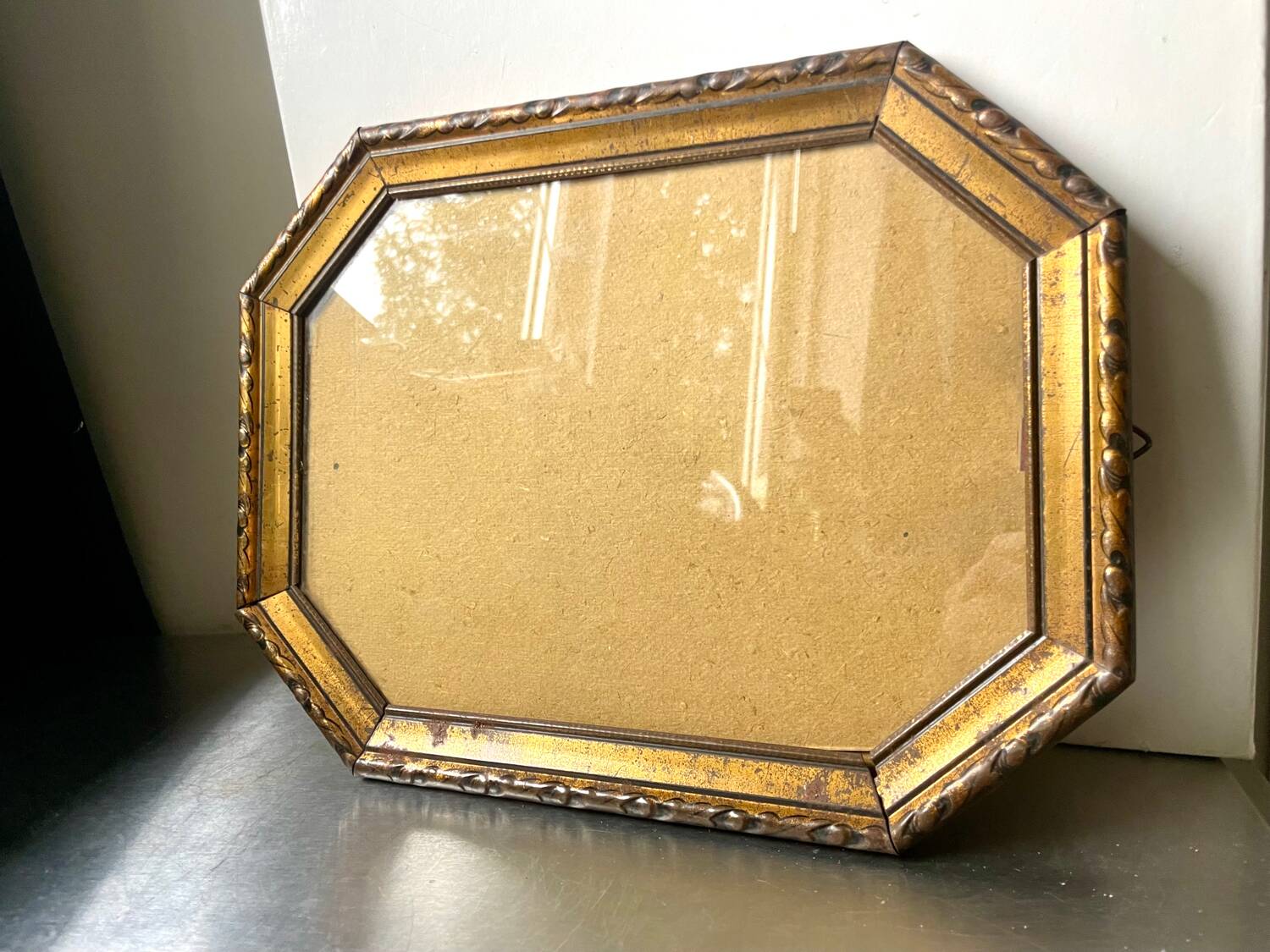 Antique Octagonal brass metal frame 30 cm  x 23 cm