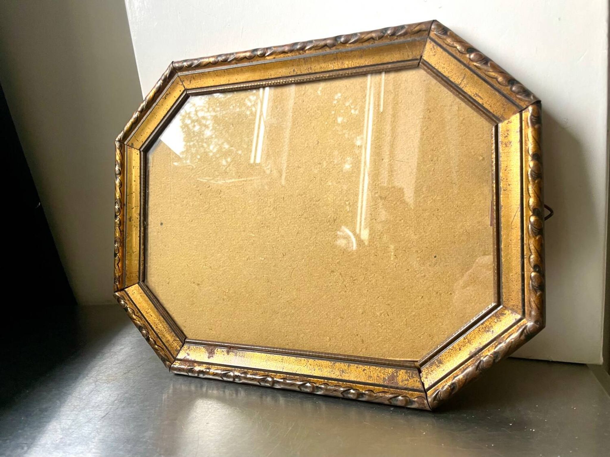Antique Octagonal brass metal frame 30 cm  x 23 cm