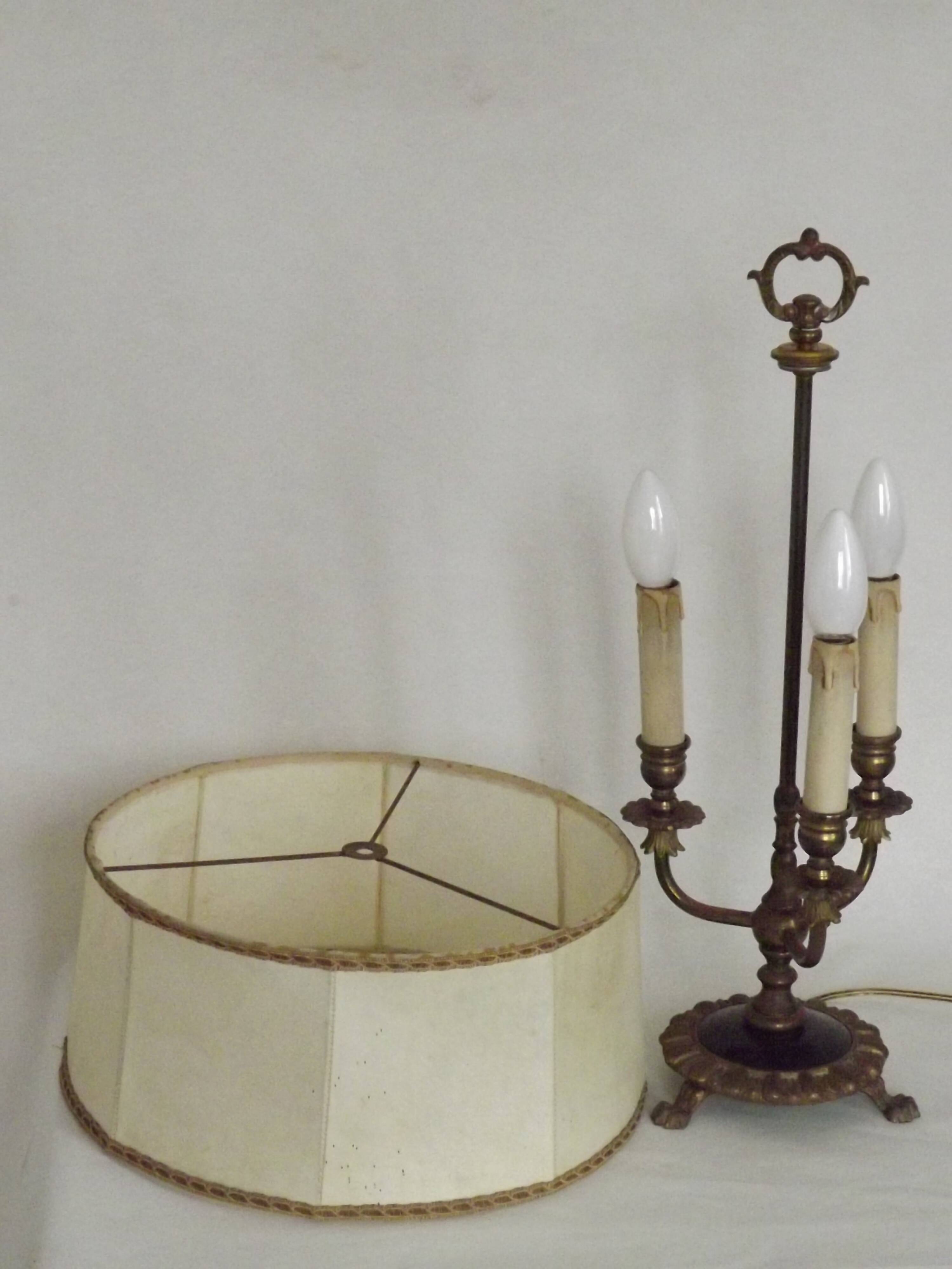 French Empire Style 3 Light Boulotte Table Lamp with Lion Feet and Shade