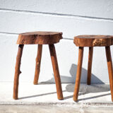 Pair of brutalist tripod wood stools