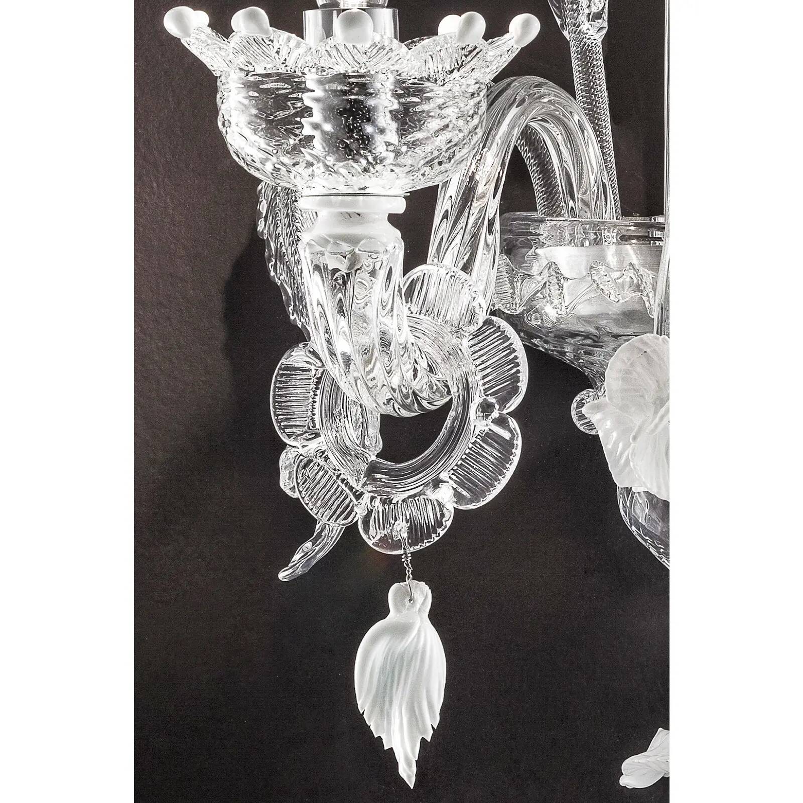Venetian White and Transparent Floral Murano Glass Wall Sconce