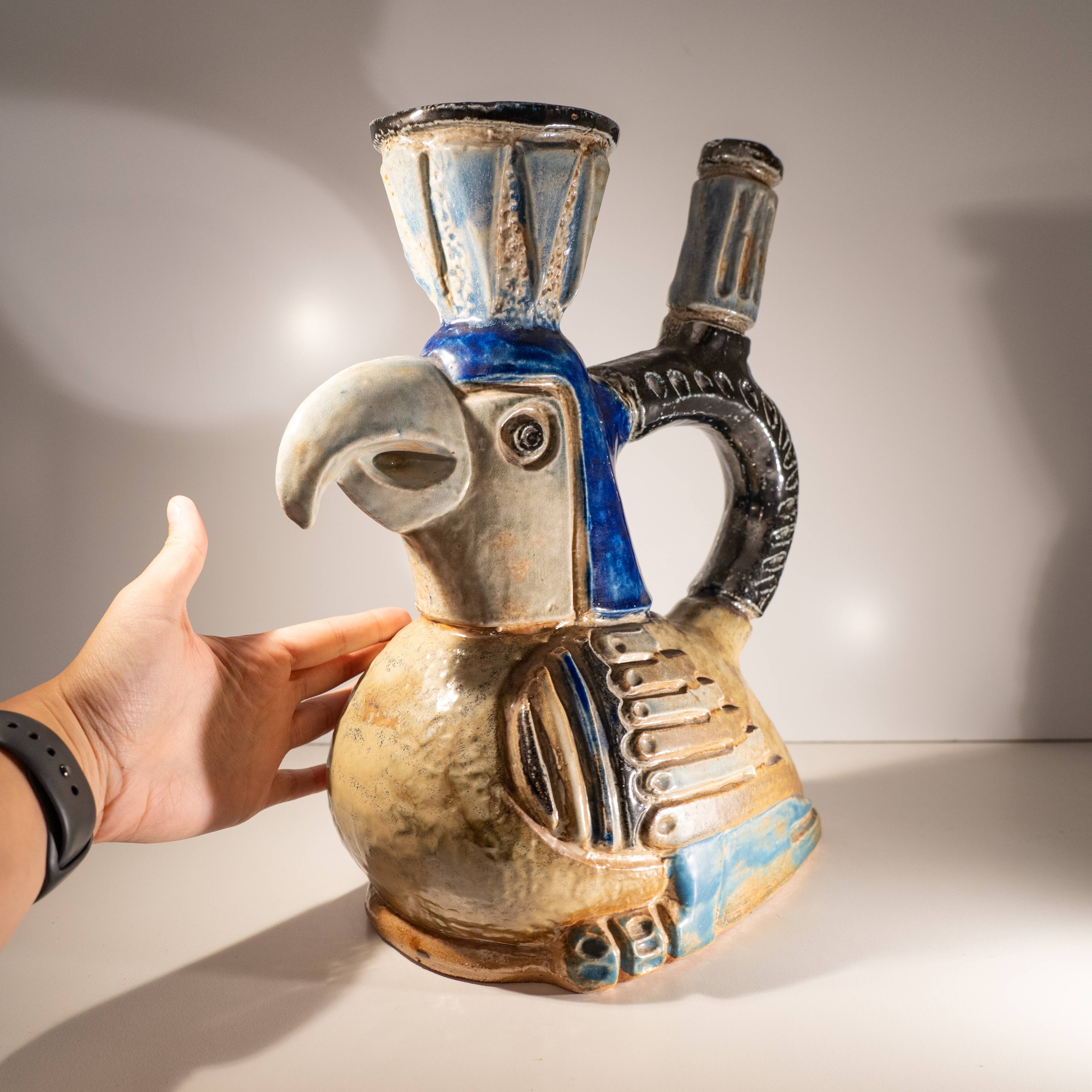 zoomorphic ceramic sculpture vase, Jules Guérin, Bouffioulx stoneware 1950s