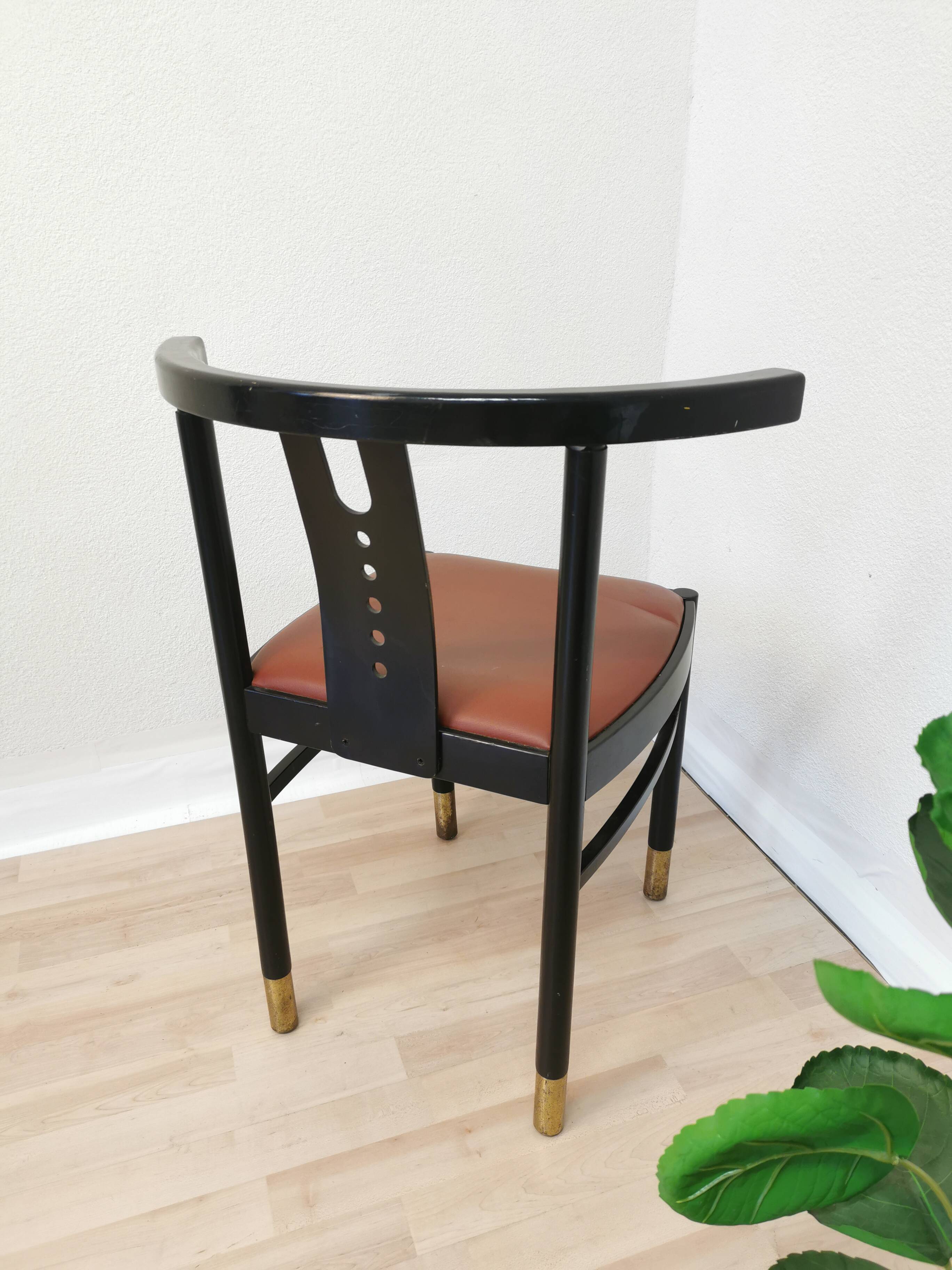 Vintage THONET Bentwood Dining Chair: Postmodern Brown Leather Seat