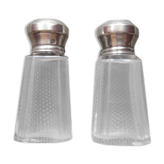 Pair of salt shaker/pepper maker in crystal and solid silver - Art Deco 1920/1930