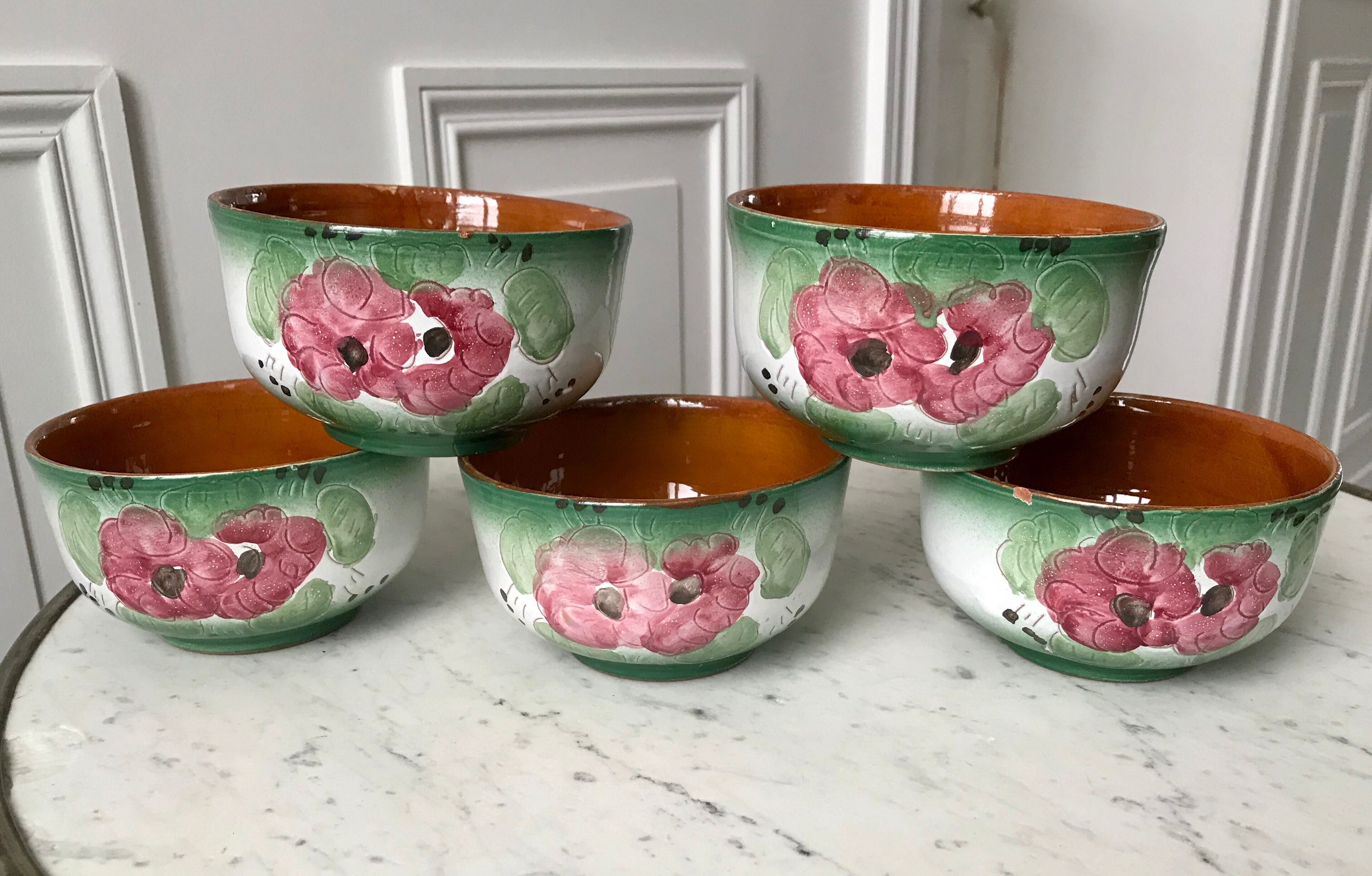 Set of 5 handmade ceramic bowls 60s